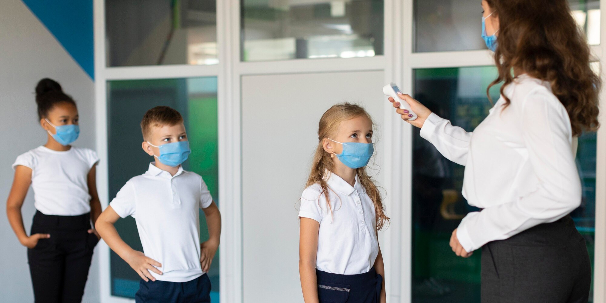 Side view kids back to school in pandemic time